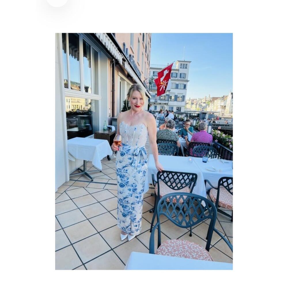 V. Chapman January Wrap-Skirt Lace-Corset Front-Slit Column Gown